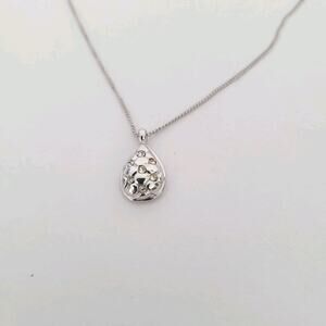 Milano Silver Necklace Pendant Tear Drop Chain 16-18 Rhinestones Minimalistic